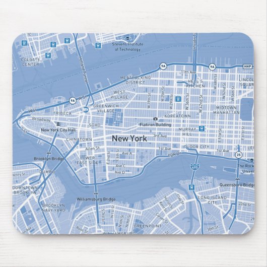 New York City Map (Blue) Mousepad (Vorne)
