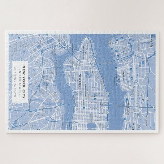 New York City Map (Blue) Puzzle (Horizontal)