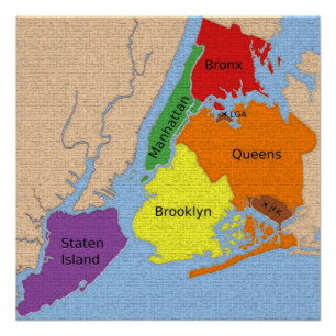 New York City Map Boroughs Labels Glossy Poster