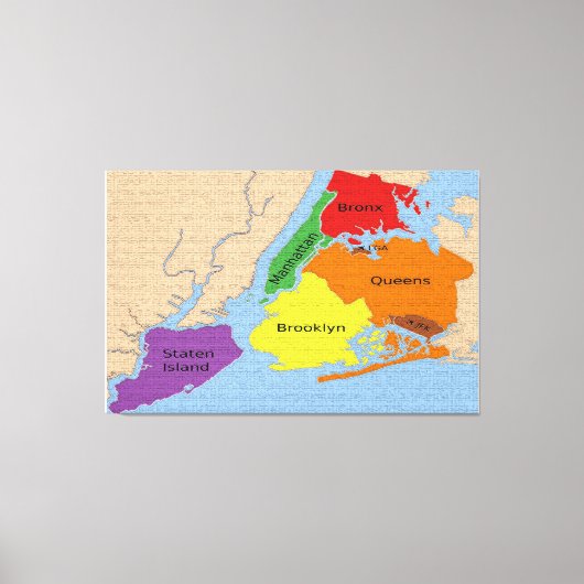 New York City Map Boroughs Stretched Canvas Print Leinwanddruck (Vorderseite)