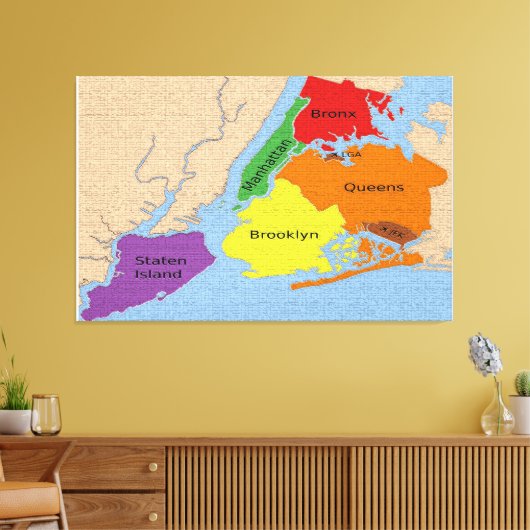 New York City Map Boroughs Stretched Canvas Print Leinwanddruck (Insitu (Wohnzimmer))