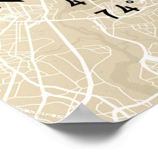 New York City Map Custom Coordinates | Beige Poster (Ecke)