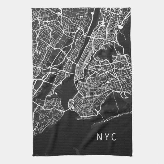 New York City Map | NYC | Schwarz/Weiß Geschirrtuch (Vertikal)