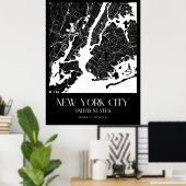 New York City Map - Schwarz und Weiß Poster (Heimbüro)