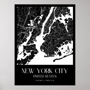 New York City Map - Schwarz und Weiß Poster