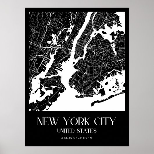 New York City Map - Schwarz und Weiß Poster (Vorne)