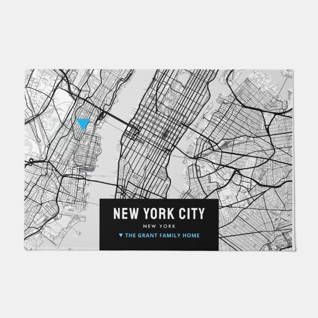 New York City Map + Zuhause-Position markieren Fußmatte (Vorderseite)