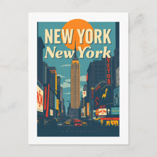 New York City Midtown Vintage Reise Kunst Postkarte