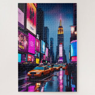 New York City Neon Cityscape Times Square Puzzle