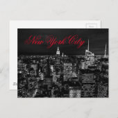 New York City Night Black & White Red Script Postkarte (Vorne/Hinten)