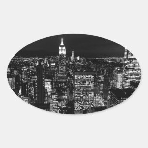 New York City Night Skyline Ovaler Aufkleber