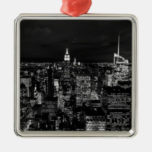 New York City Night Skyline Silbernes Ornament