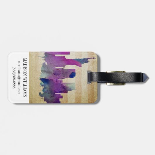 New York City, NY | Aquarell-Stadt-Skyline Gepäckanhänger (Rückseite horizontal)