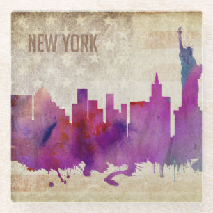 New York City, NY Aquarell-Stadt-Skyline Glasuntersetzer