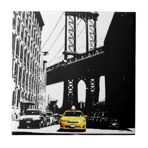 New York City Ny Nyc Yellow Taxi Brooklyn Bridge Fliese