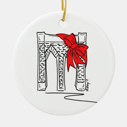 New York City NYC Brooklyn Bridge Bow Weihnachten Keramikornament (Vorne)