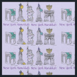 New York City NYC Chanukah Hanukkah Fabric Stoff<br><div class="desc">Fabric besticht durch verschiedene New Yorker Gebäude und Sehenswürdigkeiten,  die für den Urlaub "gekleidet" sind,  mit NEW YORK HANUKKAH in einem lila Schriftart. Erstellt aus einer originalen Stift-und-Tinte-Illustration.</div>