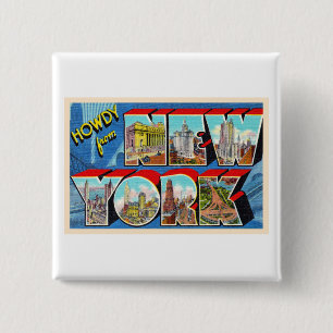 New York City NYC NY Vintag Large Letter Postcard Button