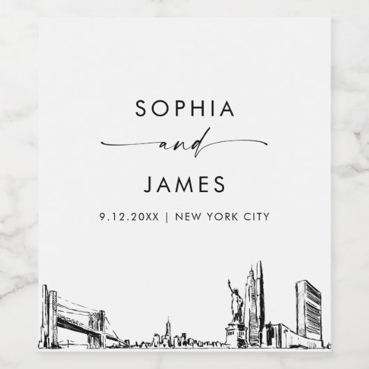 New York City NYC Skyline Weinetikett (Einzelnes Label)