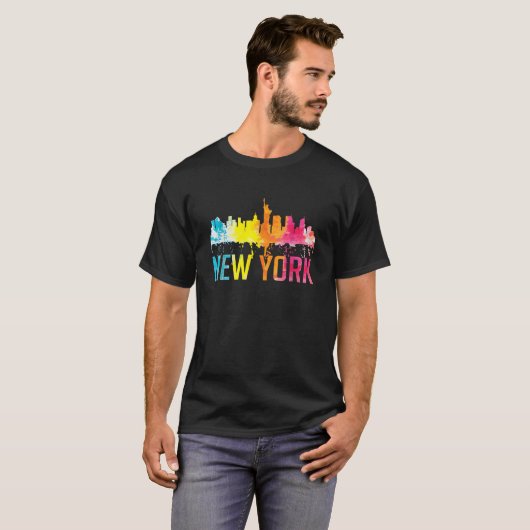 New York City NYC Watercolour Art Big Apple Skylin T-Shirt (Vorne ganz)