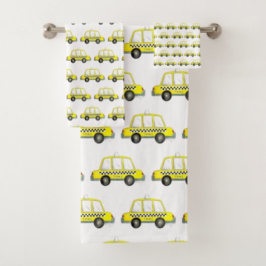 New York City NYC Yellow Checkered Taxi Car Car Ca Badhandtuch Set (Insitu)