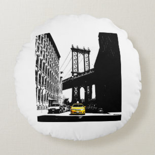 New York City Nyc Yellow Taxi Brooklyn Bridge Rundes Kissen