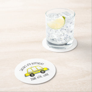 New York City NYC Yellow Taxi Cab Birthday Party Runder Pappuntersetzer