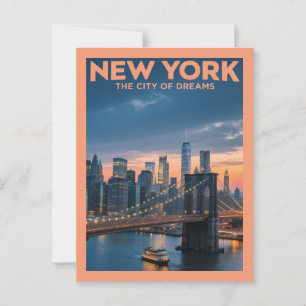 New York City of Dreams - Brooklyn Bridge at Dusk Postkarte