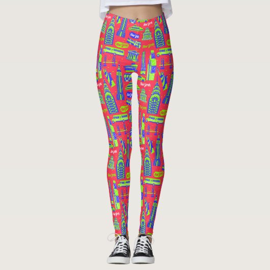 New York City Pattern Red Leggings (Vorderseite)