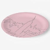 New York City Pink Minimallinie Pappteller (Schrägansicht)