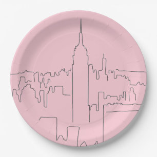 New York City Pink Minimallinie Pappteller
