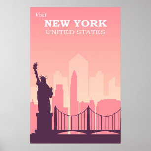 New York City Pink Vintage Reise Poster