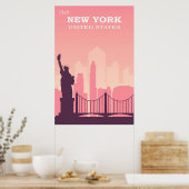 New York City Pink Vintage Travel Poster (Küche)