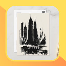 New York City Postcard Art Style Vintage Gebäude