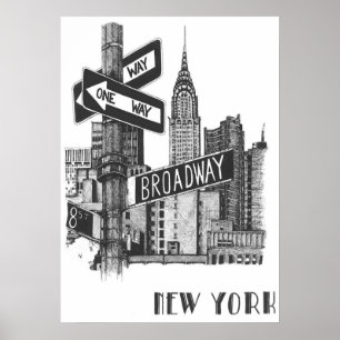 New York City Poster, nyc skyline art, manhattan w Poster