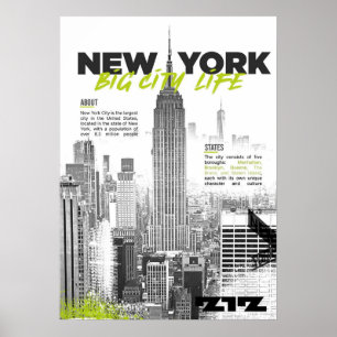 New York City Poster, nyc skyline art, manhattan w Poster