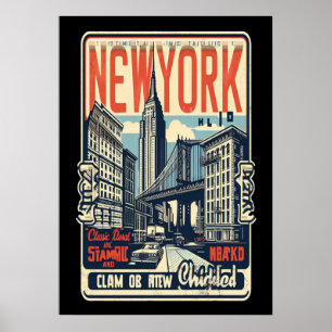 New York City Poster, nyc skyline art, manhattan w Poster