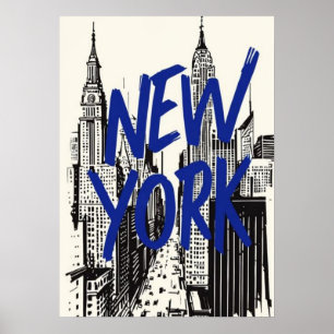 New York City Poster, nyc skyline art, manhattan w Poster
