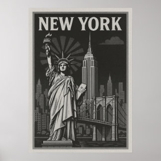 New York City Poster, nyc skyline art, manhattan w Poster