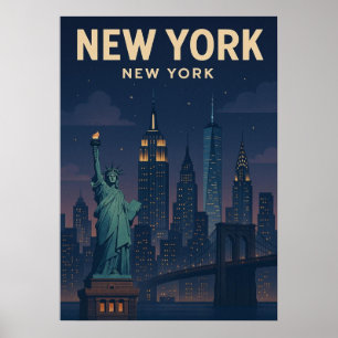 New York City Poster, nyc skyline art, manhattan w Poster