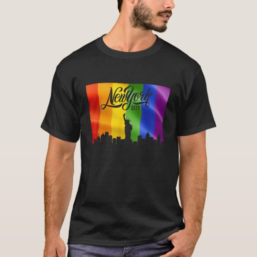 New York City Rainbow Flag Skyline LGBT Gay Pride T-Shirt (Vorderseite)