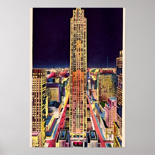 New York City Rockefeller Center am Abend 1940 Poster (Vorne)