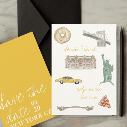 New York City Save the Date mit Zeichnungen Einladung