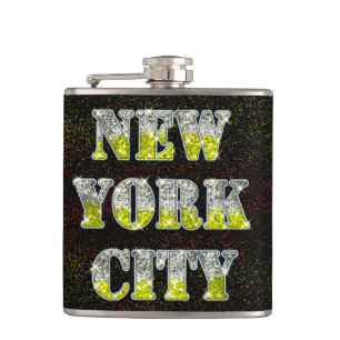 New York City Silver Gold Glitzer Flachmann