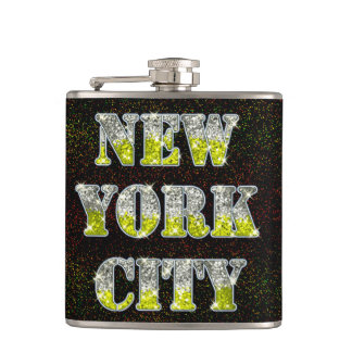 New York City Silver Gold Glitzer Flachmann