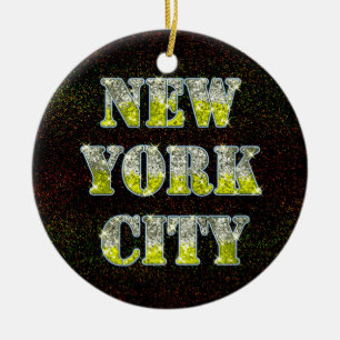 New York City Silver Gold Glitzer Keramikornament