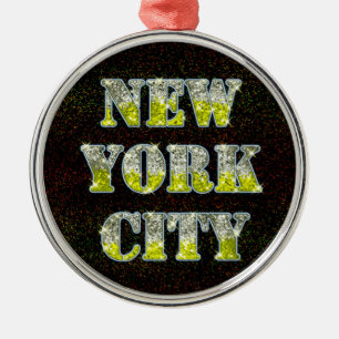 New York City Silver Gold Glitzer Ornament Aus Metall