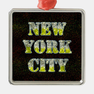 New York City Silver Gold Glitzer Ornament Aus Metall