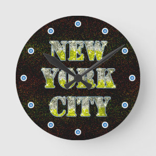New York City Silver Gold Glitzer Runde Wanduhr