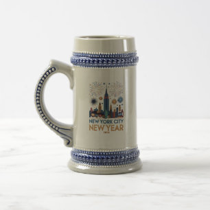 New York City Silvester 2026 Feuerwerk Skyline Bierglas